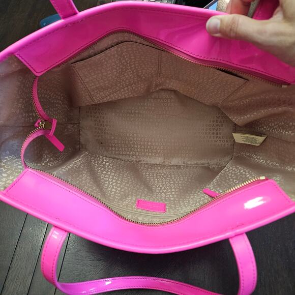 Kate Spade Harmony Metro Perforated Heart Tote Bag Hot Pink Patent Poly Vinyl - Picture 13 of 16